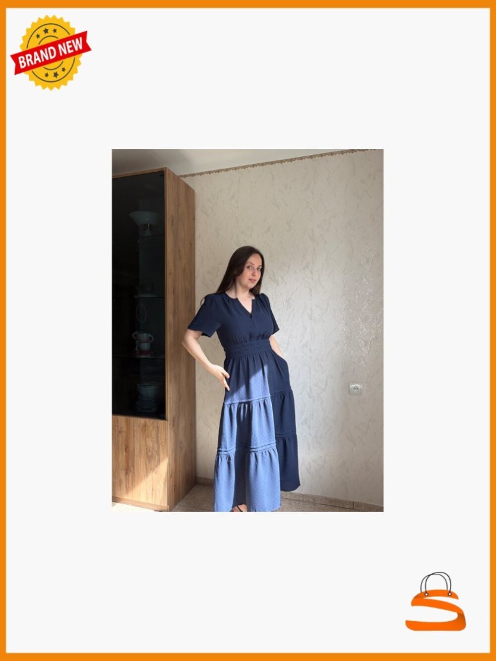 Summer Maxi Dress V-Neck Short Sleeve Elastic Waist Flowy Beach Long Dresses - Picture 7 of 7